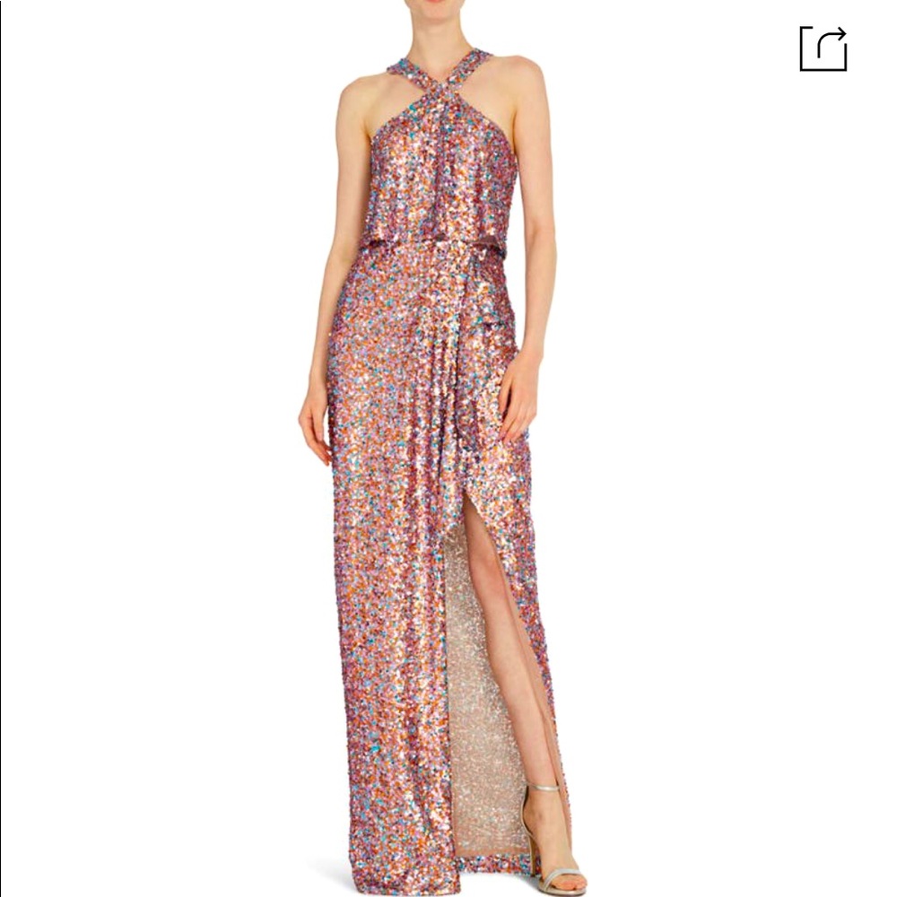 Stunning multicolored Monique Lhuillier sequined gown